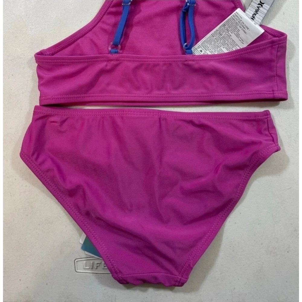 🥳 5/$25 BUNDLE NWT‎ Hurley Girls Size 6 BIKINI 2-PIECE SWIMSUIT UPF 50+ FUCHSIA